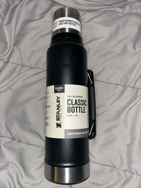 Stanley Black Classic Bottle with Silver Accents
